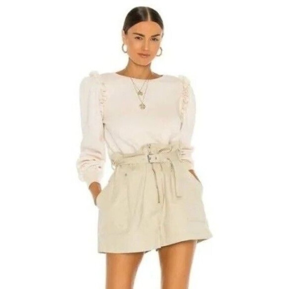 Tularosa Womens Large Neda Sweatshirt Vanilla Cream New Ruffle Long Sleeve